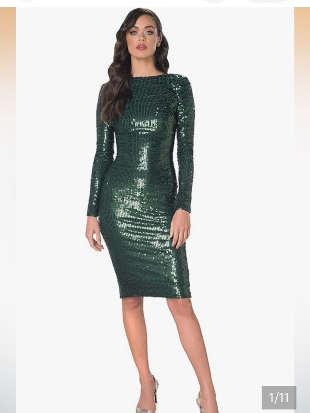 NWT Size Small(4-6)  Dress the Population Green Sequin Midi Dress